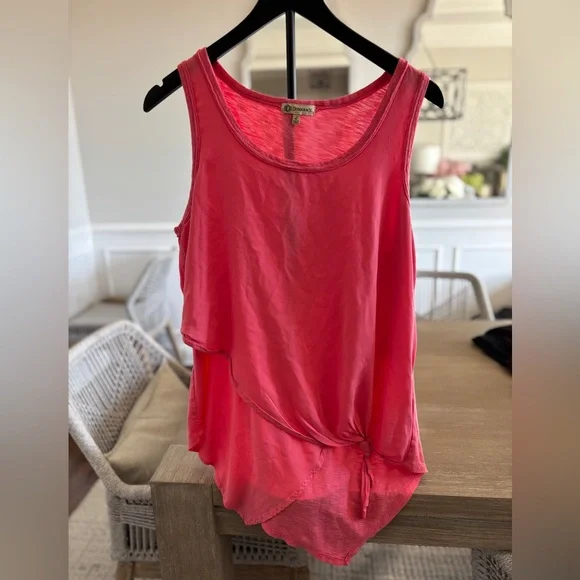 Democracy Coral Tank Top with Knot Accent - Picture 1 of 6